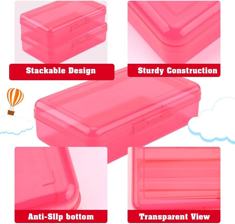 BOEIAC Pencil Box, Plastic Clear Pencil Case, 1 Pack Large Capacity Hard Pencil Case, Clear Crayon Box with Snap-tight Lid Stackable Design, Plastic Storage Box for Office Supplies, Pink Style 2 - Image 5